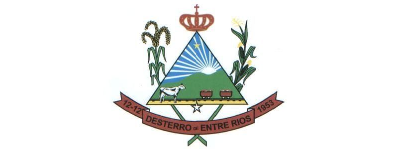 Desterro de Entre Rios oferece salário de R$ 3 mil para ACS 1 Brasão do município de Desterro de Entre Rios com elementos agrícolas, uma coroa no topo, raios solares, uma vaca, três potes e vegetação ao fundo.