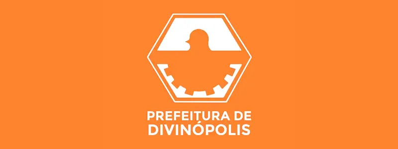 Divinópolis-MG abre processo seletivo c/ salários de até R$ 7,5 mil 1 Logotipo da Prefeitura de Divinópolis com símbolo branco em formato de engrenagem e figura central sobre fundo laranja