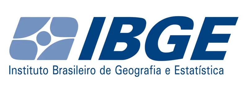 Logo do IBGE com símbolo geométrico azul à esquerda e o nome Instituto Brasileiro de Geografia e Estatística em texto azul à direita