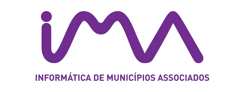 Logotipo da IMA em roxo, com as letras estilizadas “ima” em traço contínuo e, abaixo, o texto “Informática de Municípios Associados” em letras maiúsculas.