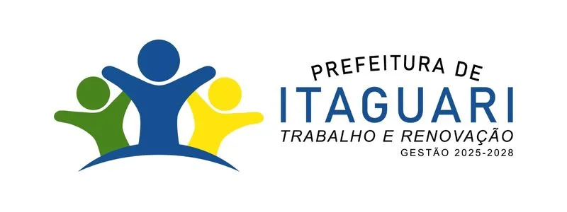Processo seletivo Itaguari GO: 27 vagas de até R$ 3,6 mil 1 Logotipo da Prefeitura de Itaguari com três figuras humanas estilizadas nas cores verde, azul e amarela, acompanhadas do texto “Prefeitura de Itaguari – Trabalho e Renovação – Gestão 2025-2028”