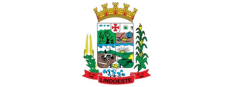 Lindoeste PR abre concurso com 50 vagas de até R$ 16,2 mil 1 Brasão oficial do município de Lindoeste PR com elementos agrícolas, naturais e símbolos locais em um escudo, cercado por espigas e flores, com coroa no topo