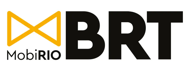 Logotipo da MobiRio com símbolo amarelo em forma de laço à esquerda e a palavra BRT em letras grandes e pretas à direita