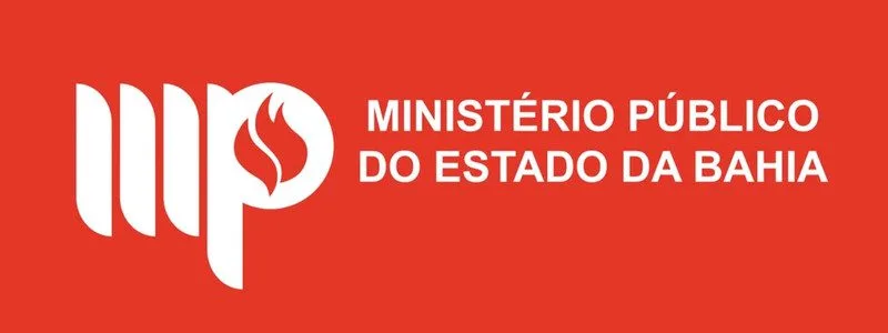 Logo do Ministério Público do Estado da Bahia - MPBA em fundo vermelho com símbolo branco estilizado e texto em branco ao lado
