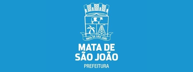 REDA Mata de São João BA oferece salários de até R$ 5,2 mil 1 Logo da Prefeitura de Mata de São João sobre fundo azul, com brasão branco contendo símbolos urbanos e naturais.