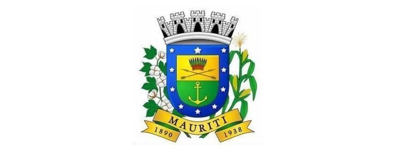 Mauriti CE abre processo seletivo com 28 Vagas para ACS e ACE 1 Brasão do município de Mauriti-CE com elementos como âncora, coroa mural, estrelas, milho e ramos verdes, além das datas 1890 e 1938.