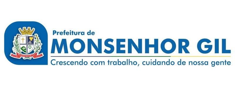 Monsenhor Gil PI abre seleção c/ 32 vagas de até R$ 3,6 mil 1 Logotipo da Prefeitura de Monsenhor Gil com brasão à esquerda e a frase “Crescendo com trabalho, cuidando de nossa gente” abaixo do nome da cidade.