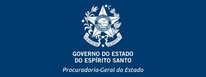 PGE ES: Brasão do Estado do Espírito Santo em fundo azul com o texto "Governo do Estado do Espírito Santo - Procuradoria-Geral do Estado".
