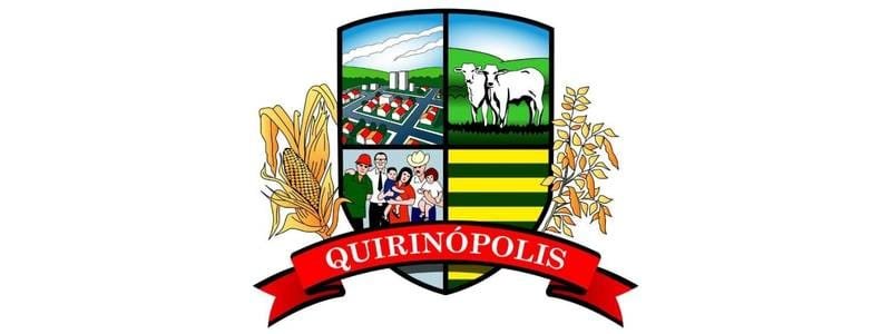 Quirinópolis/GO abre seleção com 121 vagas na Educação 1 Brasão do município de Quirinópolis com elementos que representam a agricultura, pecuária, comunidade e desenvolvimento urbano, acompanhado de faixa vermelha com o nome Quirinópolis.