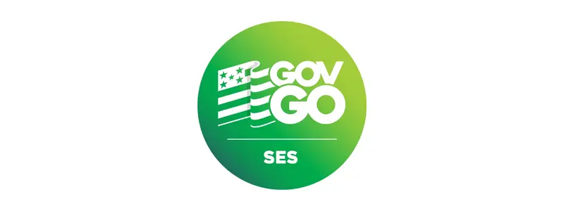 Logo circular em tons de verde com a inscrição GOV GO e SES abaixo, acompanhada de bandeira estilizada à esquerda.