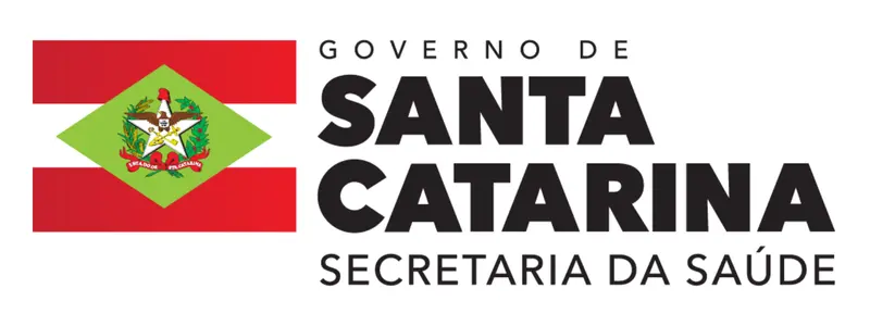 Logotipo do Governo de Santa Catarina com a bandeira do estado à esquerda e o texto Secretaria da Saúde (SES-SC) à direita