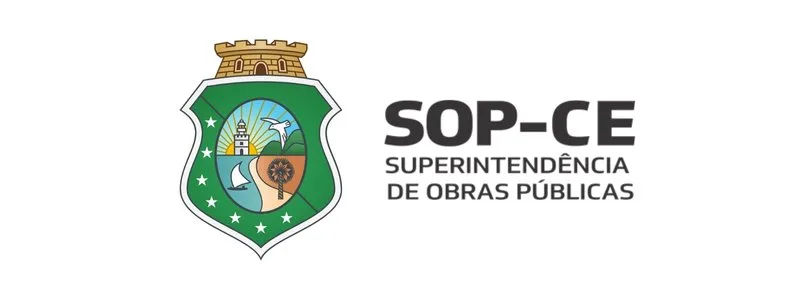 Logo da SOP-CE com brasão do Estado do Ceará ao lado do texto “SOP-CE Superintendência de Obras Públicas” em letras maiúsculas.