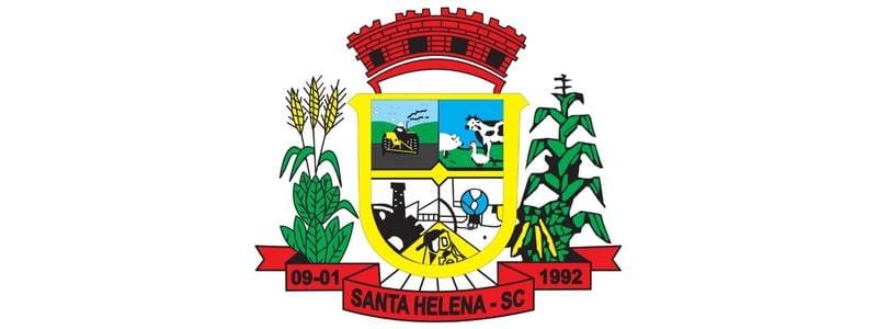 Santa Helena/SC abre seleção com salários de até R$ 5 mil 1 Brasão do município de Santa Helena-SC com escudo dividido em quatro partes, ladeado por plantações de milho e trigo, com fita vermelha contendo a data 09-01-1992.