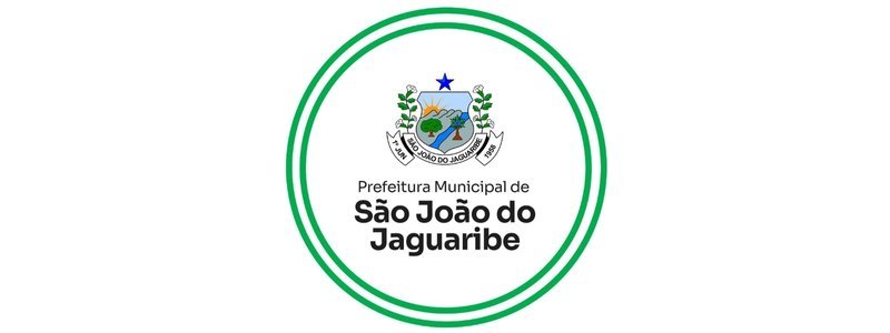 Concurso São João do Jaguaribe: 111 vagas de até R$ 11,4 mil 1 Logotipo da Prefeitura Municipal de São João do Jaguaribe com brasão central e texto em preto dentro de dois círculos verdes concêntricos.