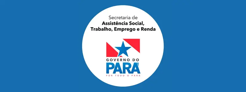 Seaster Pará abre processo seletivo com 209 vagas de até R$ 2.874,96 1 Logotipo da Secretaria de Assistência Social, Trabalho, Emprego e Renda do Pará - Seaster em um círculo branco sobre fundo azul, com estrela e formas em vermelho e azul.