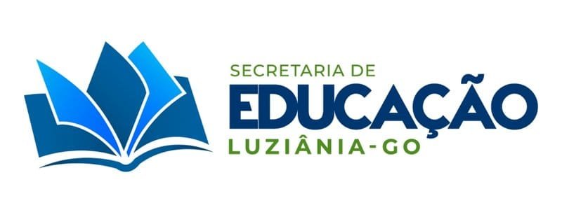Luziânia GO abre processo seletivo com 145 vagas na Educação 1 Logotipo da Secretaria de Educação de Luziânia-GO com desenho estilizado de livro aberto em tons de azul à esquerda e o nome da secretaria à direita.