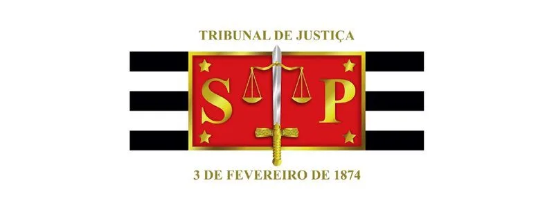Logo do Tribunal de Justiça de São Paulo - TJSP com uma balança e uma espada ao centro, letras "S" e "P" em dourado e a data 3 de fevereiro de 1874.