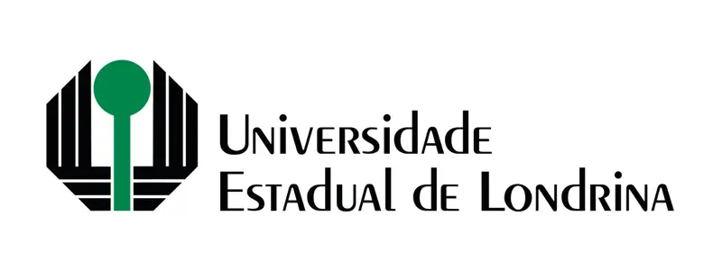 Logotipo da Universidade Estadual de Londrina (UEL) com símbolo verde e preto e nome da instituição ao lado

