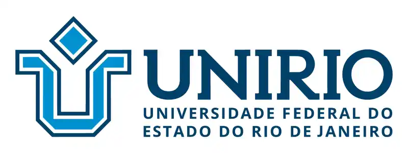 Logotipo da UNIRIO com símbolo geométrico azul à esquerda e o nome Universidade Federal do Estado do Rio de Janeiro escrito em azul à direita
