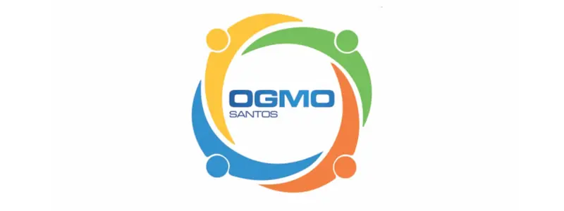 OGMO Santos abre processo seletivo com 600 vagas (imeditas + CR) 1 Logotipo do OGMO Santos com quatro figuras em forma de círculo nas cores amarelo, verde, azul e laranja, envolvendo o texto OGMO Santos no centro