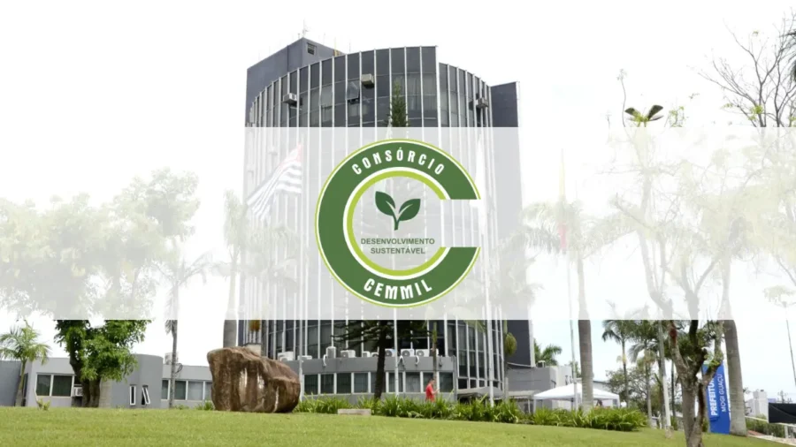 Logotipo do Consórcio CEMMIL sobreposto à fachada da Prefeitura de Mogi Guaçu, processo seletivo CEMMIL Mogi Guaçu SP