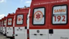 Ambulâncias do SAMU 192 enfileiradas ilustram o processo seletivo PROAMUSEP