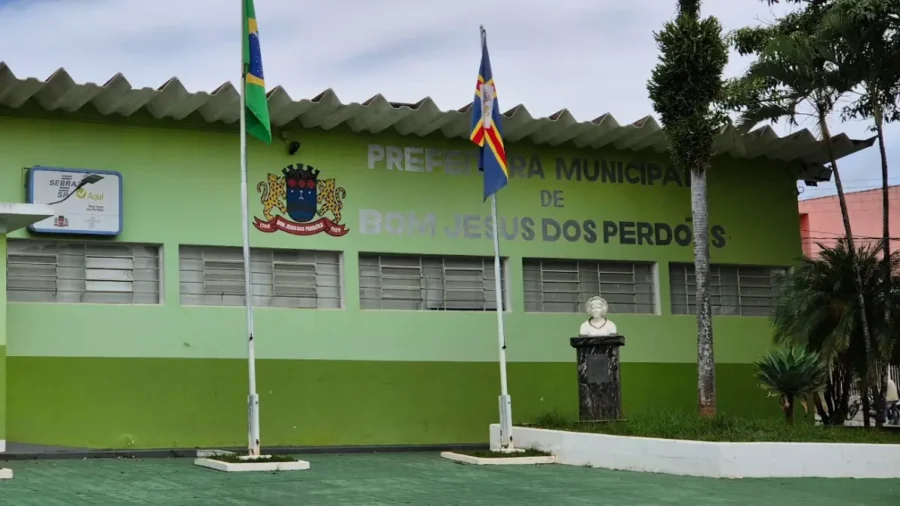 Fachada da Prefeitura Municipal de Bom Jesus dos Perdões SP, sede do processo seletivo Bom Jesus dos Perdões SP