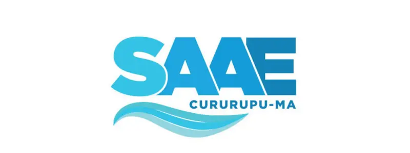 Logotipo do SAAE Cururupu-MA em tons de azul, com o nome da autarquia em destaque e um símbolo de ondas representando água e saneamento