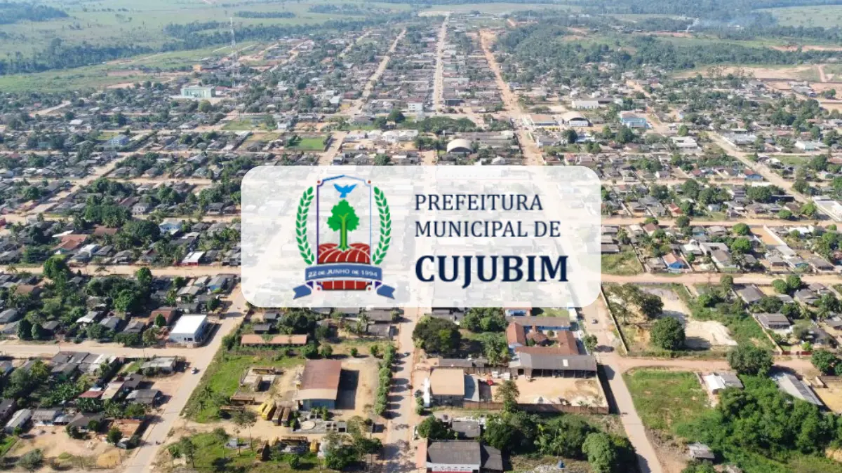 SEMEC Cujubim/RO divulga resultado final do processo seletivo 2026 1 Vista aérea da cidade de Cujubim com o brasão e o texto "Prefeitura Municipal de Cujubim" centralizados sobre a imagem. Foto: Divulgação/Prefeitura de Cujubim-RO