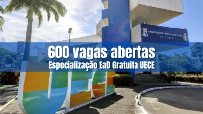 Fachada da UECE com destaque para a especialização EaD gratuita UECE com 600 vagas abertas em 2026