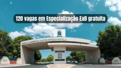 Campus da UFPI com texto sobre 120 vagas em especialização EaD gratuita