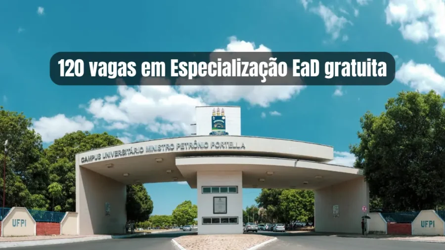 Campus da UFPI com texto sobre 120 vagas em especialização EaD gratuita