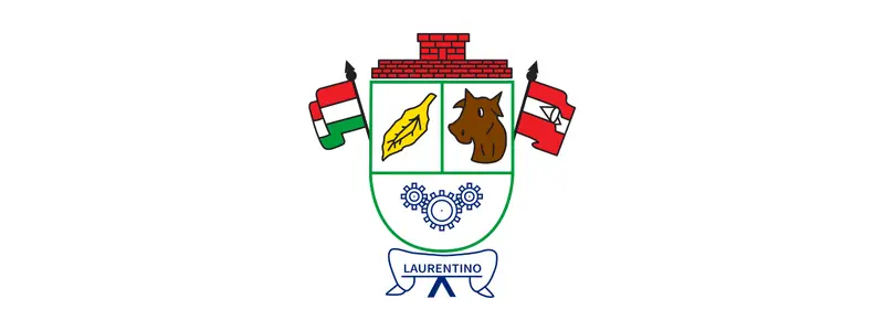 Laurentino SC lança seleção com salários de até R$ 4.270,24 1 Brasão do município de Laurentino - SC com escudo dividido em símbolos agrícolas e industriais, coroado por mural de tijolos e ladeado por duas bandeiras.