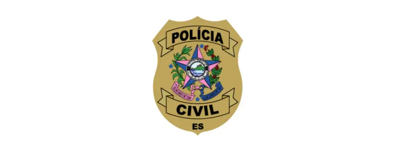 Concurso PCES: 1052 vagas de R$ 9.339,34 para Investigador 1 Brasão da Polícia Civil do Espírito Santo - PCES com estrela central colorida e inscrições “Polícia Civil ES” em fundo dourado.
