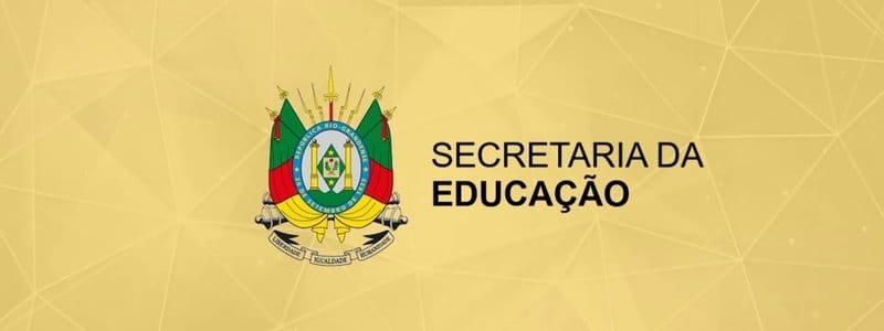 SEDUC RS lança concurso com 6.000 vagas para professores 1 Brasão do Rio Grande do Sul ao lado do texto Secretaria da Educação - SEDUC sobre fundo amarelo com linhas geométricas.